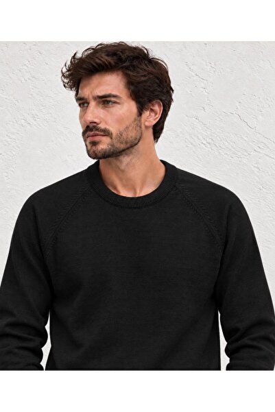 TENA Men's Black Crew Neck Corspan Rope Basic Knitwear