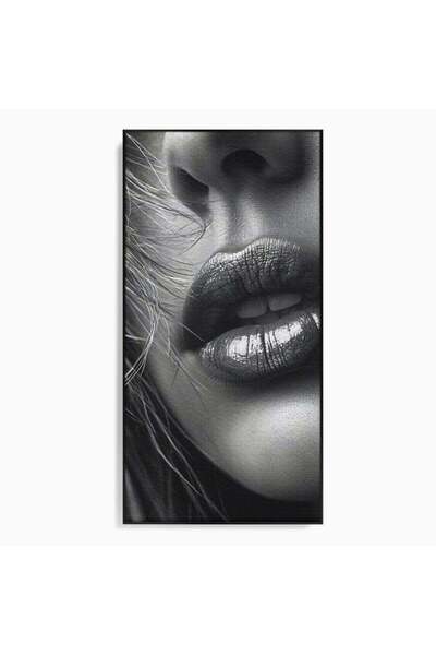 Luxcanva Tablou Canvas Detaliu Buze Seducatoare 60x120 cm cu Rama Negru Portr...