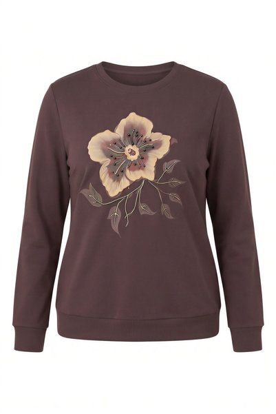 RMG Special Print Detailed Oversized Knitted Modal Sweatshirt Brown