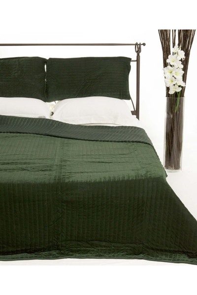 Silk Fashion Σετ κουβερλί (220εκ x 240εκ + 2 x 50εκ x 70εκ) βελούδινο πράσινο