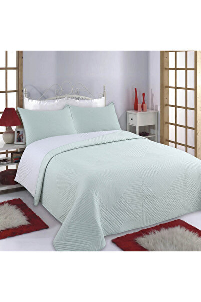 Silk Fashion Σετ ΚΟΥΒΕΡΤΑ (240cm x 260cm + 2 x 50cm x 70cm) LINES μέντα/γκρι -