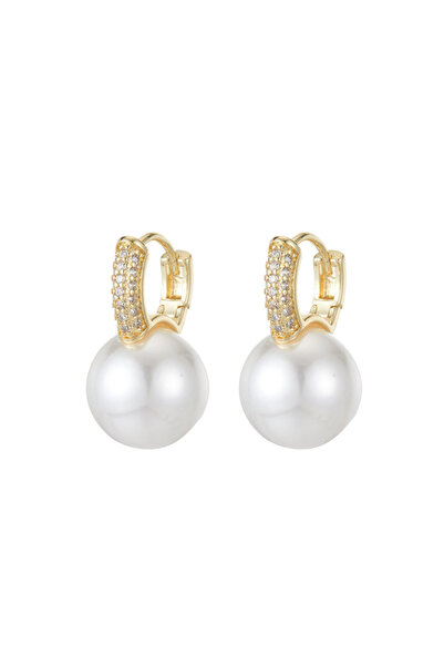 Peach Jewelry Σκουλαρίκια κρίκοι με μαργαριτάρια και λευκά ζιργκόν, από ασήμι...
