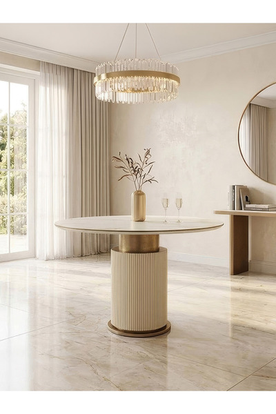 Gazzini Furniture Siena Yuvarlak Mat Porselen Yemek Masası 110x110