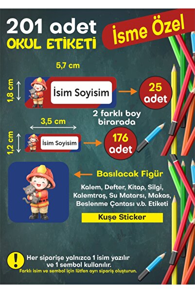 Okul Etiketi Kişiye Özel Okul Etiketi Kalem Defter Etiketi İsimli Sticker İsme Özel Okul Etiketi itfaiyeci