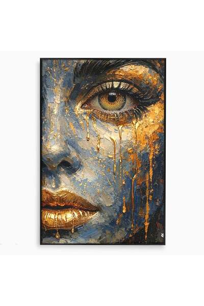 Luxcanva Tablou Canvas Chipul De Aur 40x60 cm cu Rama Negru Portret Abstract ...