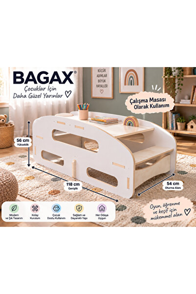 BAGAX 2'si 1 Arada Çocuk Sallanan Sandalye ve Çalışma Masası – MDF Montessori...