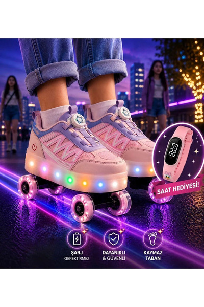 sefayol Rusell Pembe Paten 4 Tekerli Led Işıklı Kaymaz Taban Ortopedik Çocuk ...