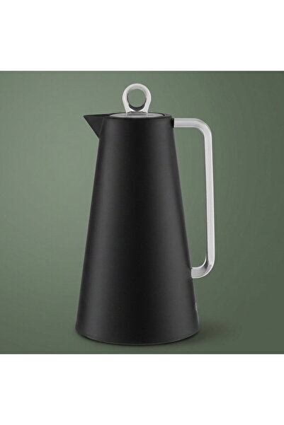 Glory Thermos, 1 Liter, Glass Inner Liner, Transparent Handle, Press Lid - Black
