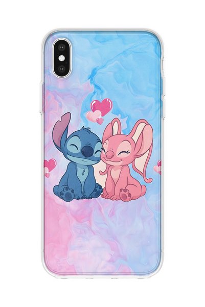 Lotus Gold iPhone X/XS Uyumlu Angel ve Stich Desenli Şeffaf Telefon Kılıfı