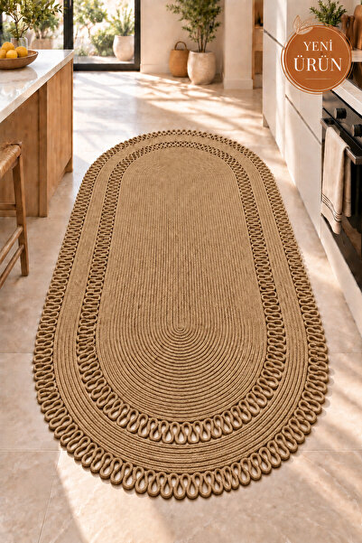 MaVaux Alessa Doğal Oval Hasır Jüt Kilim Oval Dekoratif Örgü Kilim – Modern B...