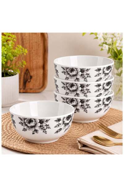 Bisbell 3.5 Inch Bowl Set of 4, Grey Flora Floral Design Small Serving Bowls,...