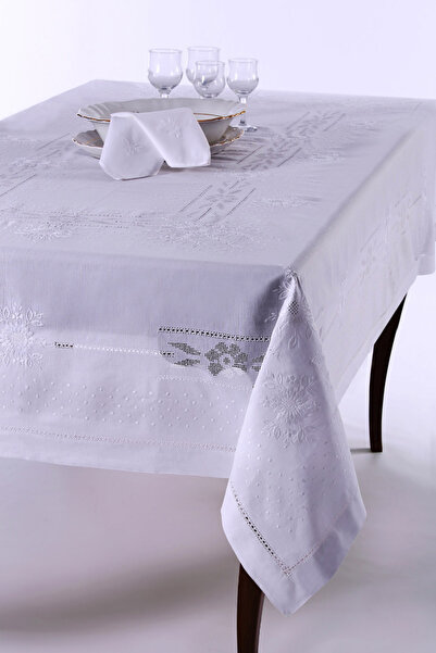 Silk Fashion Χειροποίητο τραπεζομάντιλο JX57B (170εκ x 220εκ) λευκό