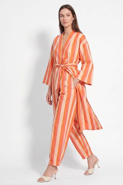 zenne Striped Kimono Set Y0169 - Mercan