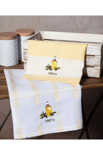 Silk Fashion Σετ 2 πανιών κουζίνας (50εκ x 70εκ) κίτρινο bottle CRETA