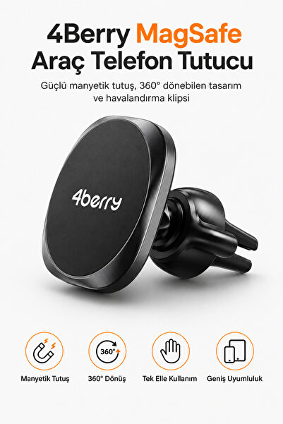 4 Berry MagSafe Uyumlu Manyetik Araç Telefon Tutucu – Havalandırma Izgarası, ...
