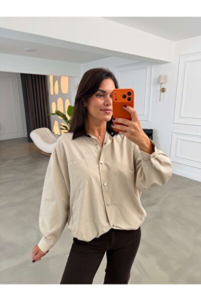 Elif Özbey Butik Taş Kadife Yaka Ekoseli Trenç