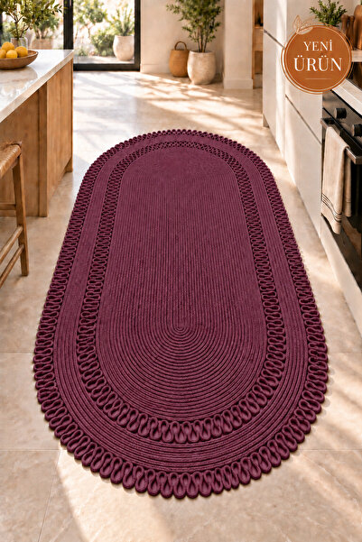 MaVaux Alessa Doğal Oval Hasır Jüt Kilim Oval Dekoratif Örgü Kilim – Modern B...