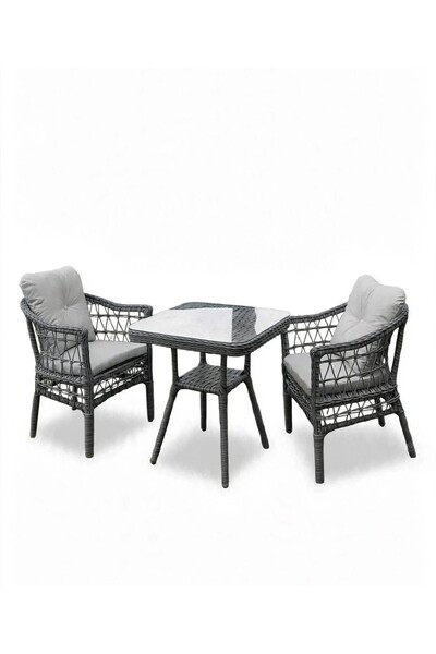 Alle Garden Mini Kahve Seti 2 KİŞİLİK 1+1 Masa AÇIK Örgü Rattan Balkon Takımı...