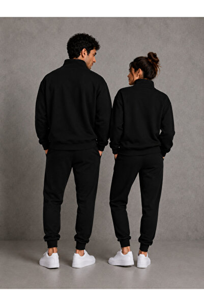 Jooy Sevgili Çift Kombini 2'li Yarım Fermuarlı Sweatshirt 2'li Eşofman Altı 4 Parça Set