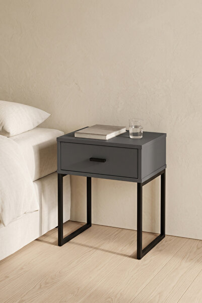 Sevinse Home NOKTA Metal Ayaklı 1 Çekmeceli Komodin 45x33x52 cm Başucu Sehpas...