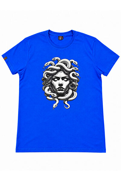 Medusa Bisiklet Yaka Baskılı T-Shirt