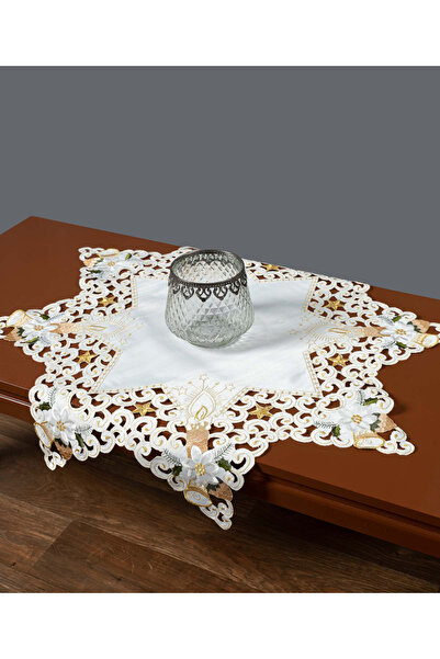 Silk Fashion Χριστουγεννιάτικο τραπεζομάντηλο (90cm x 90cm) 8213 αστέρι ιβουάρ -