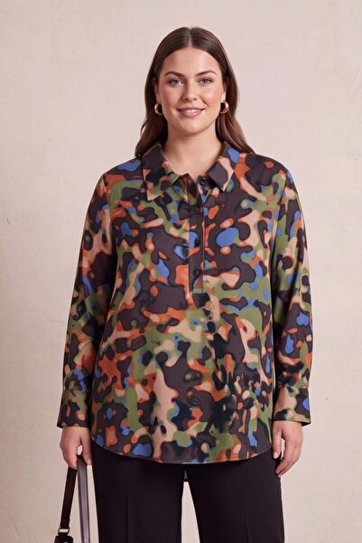 RMG Sjajna spoljašnjost, viskoza iznutra, bluza veće veličine, braon