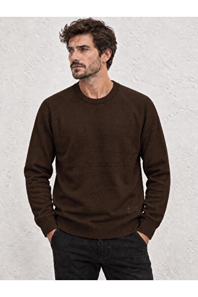 TENA Men's Brown Crew Neck Corspan Rope Basic Knitwear