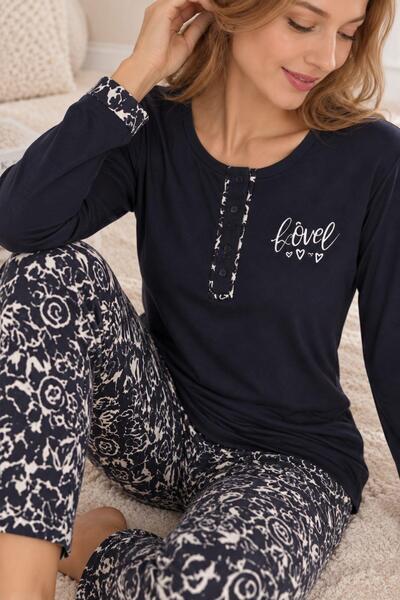 gd goldoremi Women's Patterned Seasonal Comfortable Fit Long Sleeve Pajama Set