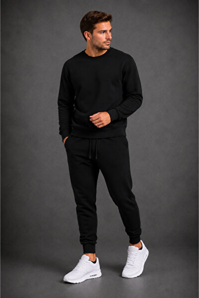 Jooy Sevgili Çift Kombini 2'li Bisiklet Yaka Sweatshirt 2'li Eşofman Altı 4 Parça Set