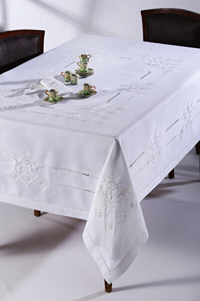 Silk Fashion Χειροποίητο τραπεζομάντηλο 373 (170cm x 220cm) Λευκό
