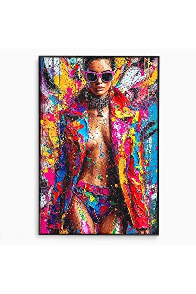 Luxcanva Tablou Canvas Femeie Fashion Abstracta 40x60 cm cu Rama Negru Podium...