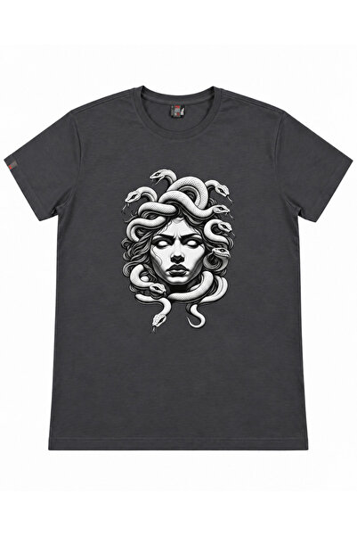 Medusa Bisiklet Yaka Baskılı T-Shirt