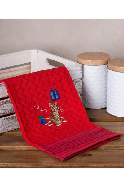 Silk Fashion Σετ 12 πετσετών πιάτων γκοφρέ (50cm x 70cm) κόκκινη γάτα ΚΕΦΑΛΟΝΙ -