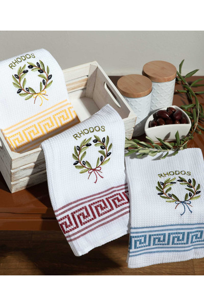Silk Fashion Σετ 12 πετσετών κουζίνας (50εκ x 70εκ) σχέδιο στεφάνι ΡΟΔΗΣ
