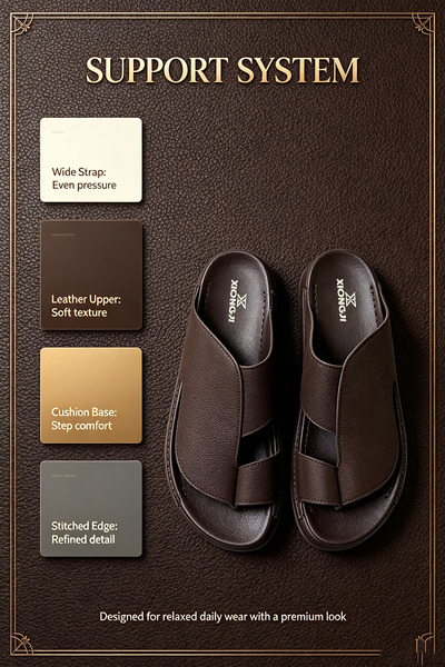 Khayrat Slipper Comfort Men Genuine Leather Slides Toe‑Loop Design Ergonomic ...