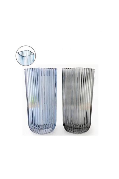 Plastona Ριγέ γυάλινο βάζο δίχρωμο. Τετράγωνο 29εκ.