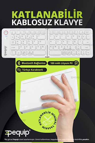 Pequip Katlanabilir Bluetooth Klavye Şarjlı, Taşınabilir, Türkçe Q Klavye, 3 ...