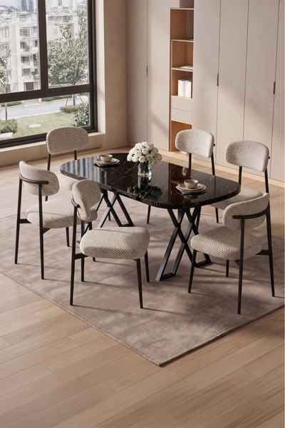 asaella mobilya Robii 90x168 Siyah Mermer Mdf Masa, Metal X Ayak, Metal Polo ...