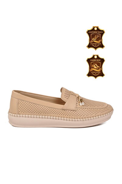 Voyager Pantofi casual de damă din piele naturală bej, cu talpă anatomică con...