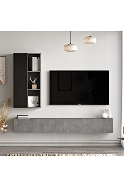 Yurupa Arya Tv Ünitesi Kitaplık 175cm Beton-Siyah ARY10-RL