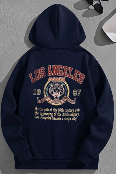 K KOZZ STYLE Unisex 3 Thread Cotton Navy Blue Los Angeles 1987 Φούτερ με στάμ...