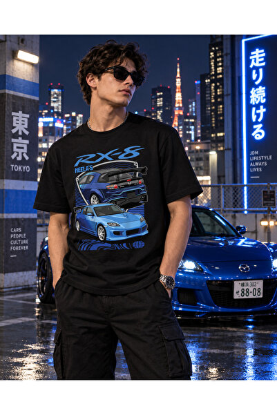 Ghedto Wear Mazda RX-8 JDM Araba Baskılı Siyah Regular Fit Tişört – Japon Spo...