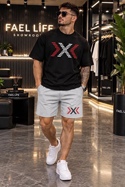 FAEL LİFE New Season Unisex T-Shirt and Shorts Set with Arrow X Print