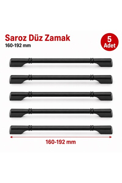 Saroz Düz Zamak Mobilya Kulpu Mat Siyah 160-192 mm 5'li