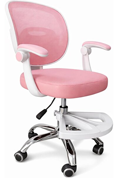 UKR Kids Desk Chair Pink with Armrests, Adjustable Height Study Chair with Fo...