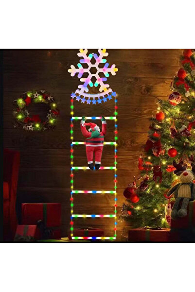 Vivendo Scara decorativa Mos Craciun LED multicolor IP65 160x25 cm Fulg de nea