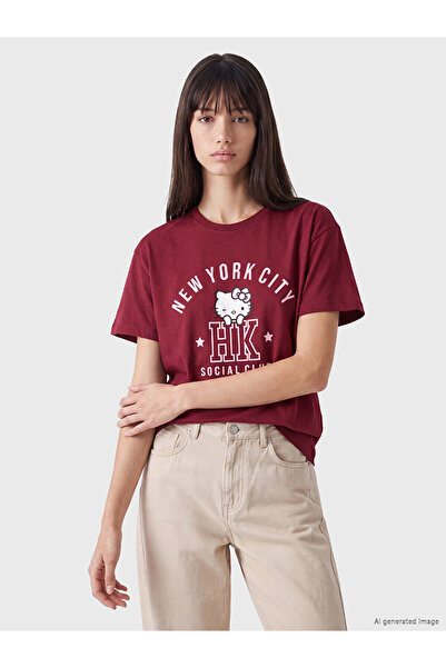 LC Waikiki Xside Burgundy Hello Kitty Printed 100% Cotton Women's T-Shirt