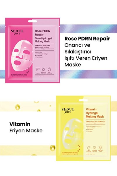 Dermal Seoul Face Gül Rose Pdrn Repairing Glow Hydrogel Mask and Vitamin Melt...