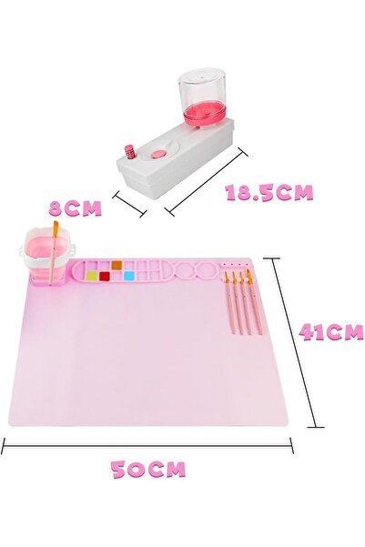 UKR Silicone Painting Mat with Foldable Cup & Paintbrushes, Non-Stick Silicone Artist Craft Mat with Cleaning Cup for Painting (Pink)